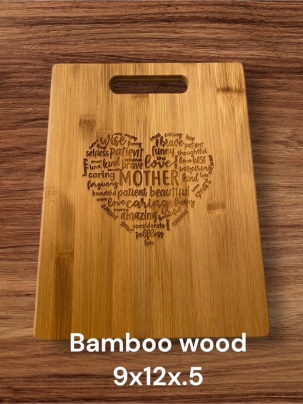 Board 07.04 Engraved Bamboo Cutting Board: 'Mother' Word Art, Kitchen Decor